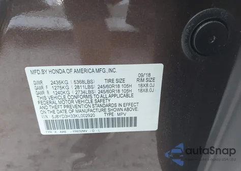 2019 Acura Mdx Standard from USA, damaged, VIN 5J8YD3H33KL002920